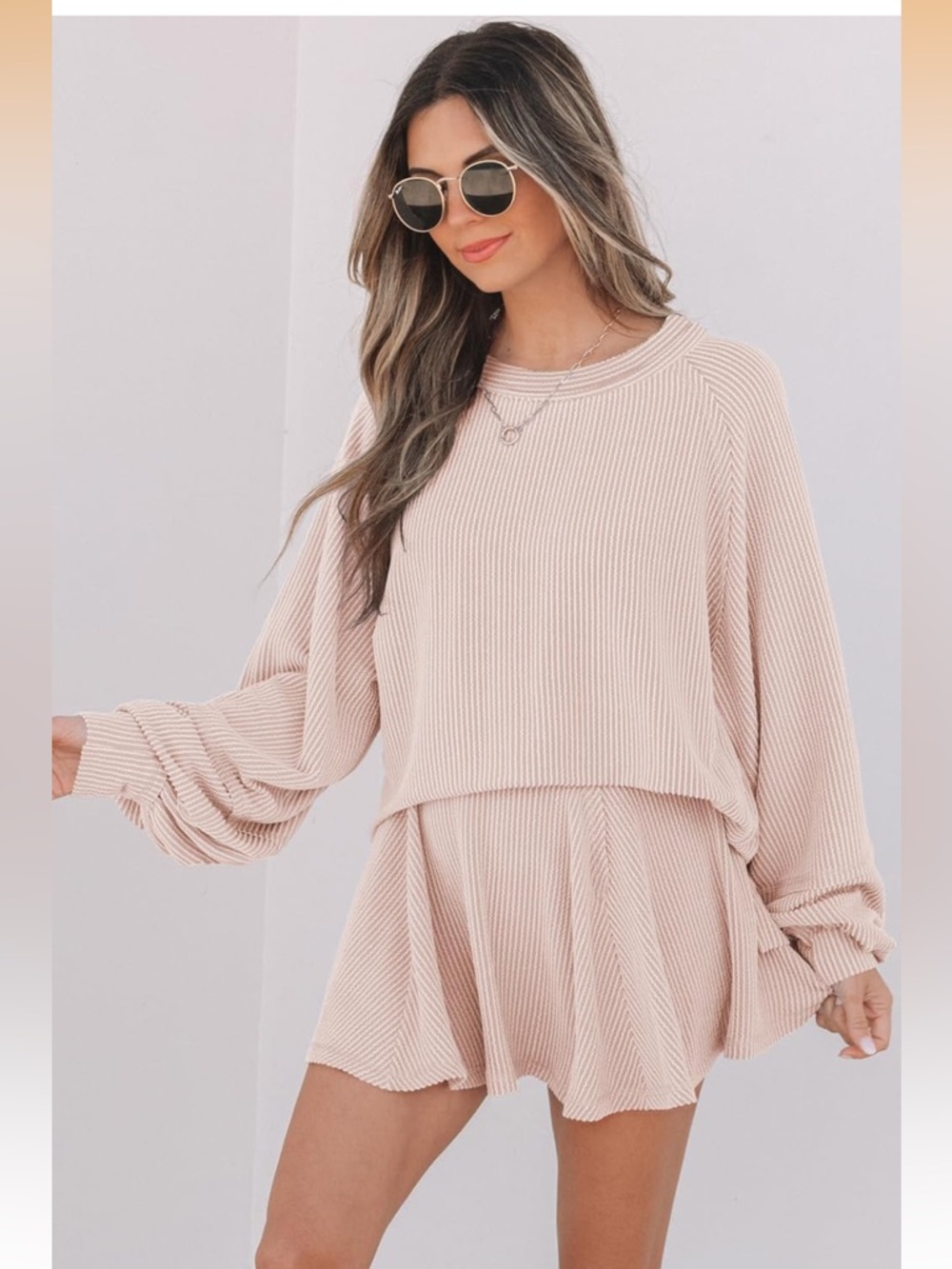 Women's Khacki/Nude/Blush Ribbed Two-Piece Skort Set Size Medium